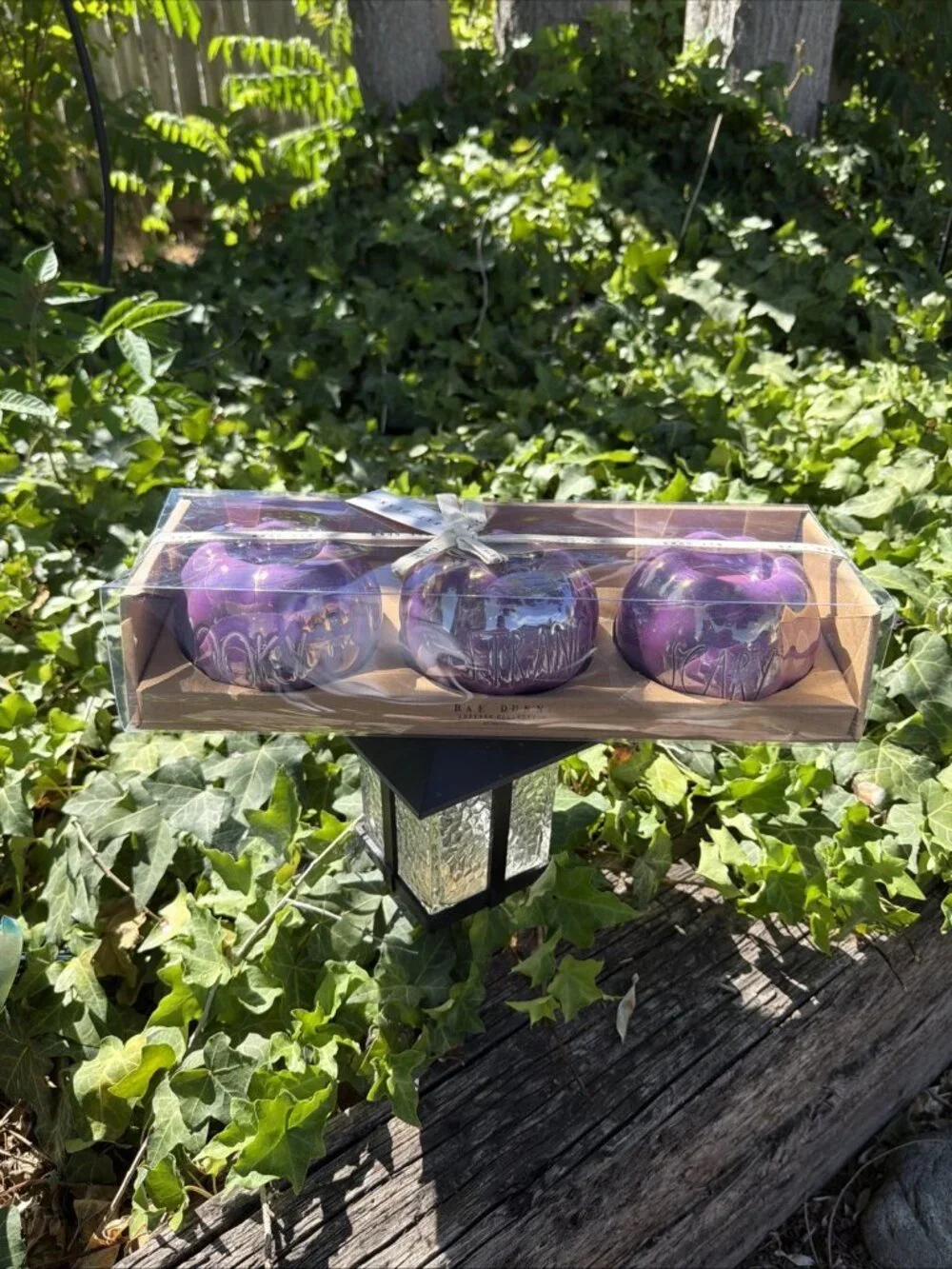 Rae Dunn Purple Iridescent Pumpkin Tea Light Holders - Set of 3 - NIB